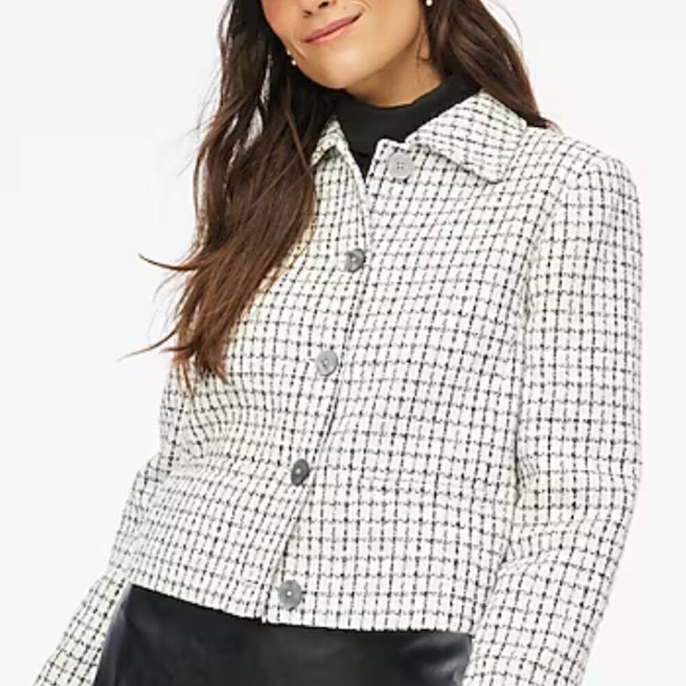 J. Crew Factory Tweed collared lady jacket Black and White NWT